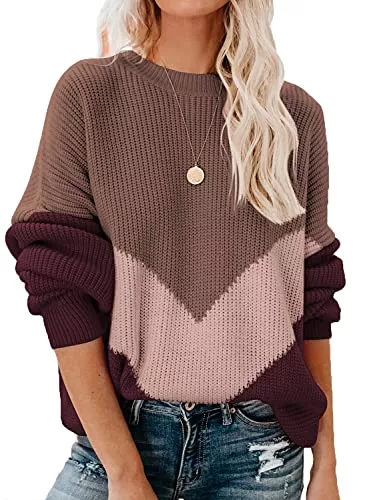 Lantch Pullover & Strickmode Lantch Damen Strickpullover Colorblock Sweater Casual Pullover Sweatshirt Pulli Elegant Jumper Shirts
