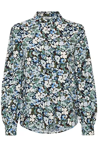 b.young Langarmblusen b.young BYJOSA Damen Langarmshirt Langarmbluse Bluse Hemdbluse Stehkragen mit Allover-Print aus 100% Viskose LENZING(TM) ECOVERO(TM)