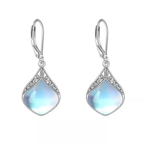 YAFEINI Schmuck Mondstein Ohrringe Sterling Silber Filigran Irisch Keltisch Teardrop Mondstein Tropfen Ohrringe Schmuck Geschenke für Damen