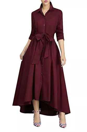 VERWIN Freizeit VERWIN Damen-Maxikleid, langärmelig, locker, elegant, Knopfleiste, Hemd, langes Kleid mit Taschen und Guertel