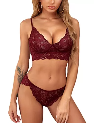 ADOME Unterwäsche & Dessous ADOME Damen Spitze Dessous BH und Panty Set Strappy Babydoll Bodysuit S-XXL