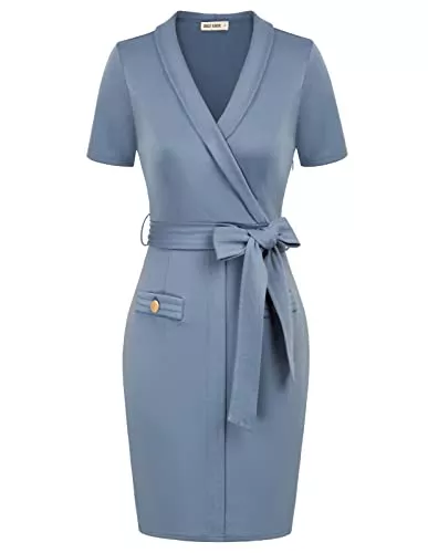 GRACE KARIN Cocktail GRACE KARIN Damen Elegant Bleistiftkleid Business Bodycon Kleid Kurzarm V-Ausschnitt Cocktailkleid Büro Party Kleid Pencil Dress mit Gürtel