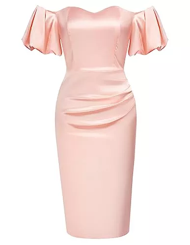 Belle Poque Party Belle Poque Damen Elegant Business Bleistiftkleid Cocktail Business Kleid Shulterfrei Bodycon Kleid Retro Cocktail Kleid Spaghetti BP0401S22