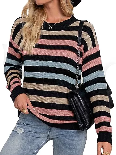 Lantch Pullover & Strickmode Lantch Damen Pullover Sweater Gestreift Strickpullover Casual Sweatshirt Pulli Elegant Jumper Oberteile