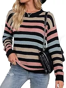 Lantch Pullover & Strickmode Lantch Damen Pullover Sweater Gestreift Strickpullover Casual Sweatshirt Pulli Elegant Jumper Oberteile