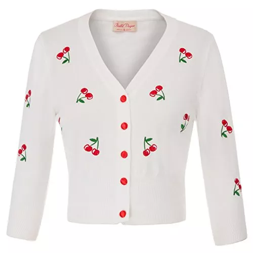 Belle Poque Strickjacken Belle Poque Damen 3/4-Arm Bolero Festlich Cardigan Kirsche Bolerojacke Schulterjacke BP000609