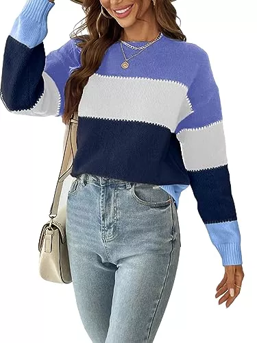 CUPSHE Pullover & Strickmode CUPSHE Damen Strickpullover Rundhals Langarm Farbblock Feinstrick Pulli Oberteile Tops Casual Knit Sweater