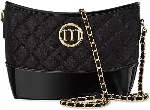 Generisch Taschen & Rucksäcke Generisch Monnari elegante Damenhandtasche Schultertasche Kette gesteppt lackiert schwarz