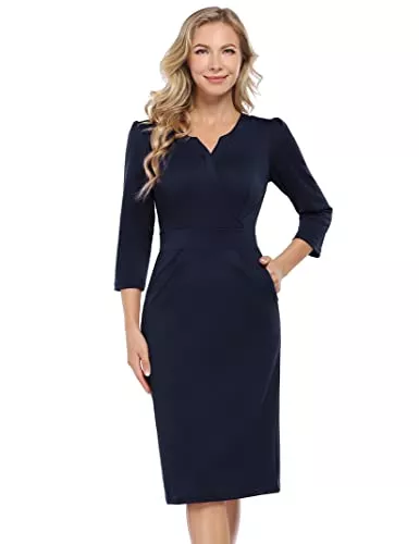 KOJOOIN Business Kojooin Damenkleid für die Arbeit, mit V-Ausschnitt, Business-Kleid in schmaler Passform, figurbetontes Etuikleid