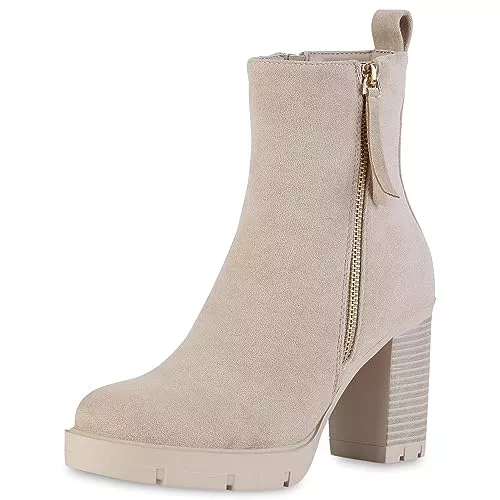 VAN HILL Stiefel VAN HILL Damen Klassische Stiefeletten Leicht Gefüttert mit Blockabsatz Zipper Profilsohle