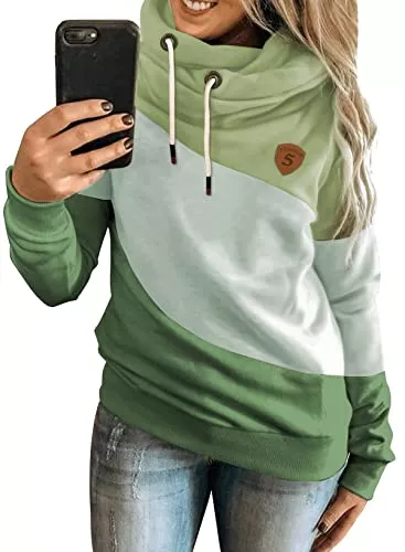 Aleumdr Kapuzenpullover Aleumdr Kapuzenpullover Damen Sweatshirts Hoodie Damen Rollkragen Sweatshirt Pullover Damen Farbblock Hoodie Langarm Kapuzenpulli Sweater