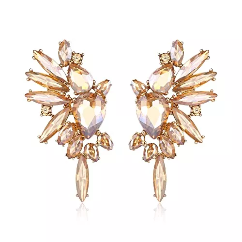 EVER FAITH Schmuck EVER FAITH Kristall Statement Ohrringe, Art Deco Marquise Drop Cluster Braut Bling bunte baumeln Ohrringe für Damen Iridescent AB Gold-Ton