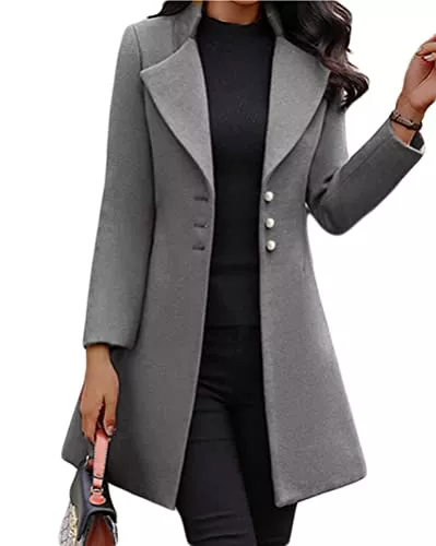 Osheoiso Mäntel Osheoiso Damen Langer Wollmantel Trenchcoat Damen Slim Fit Warme Mantel Winterjacke Übergangsmantel mit Reverskragen Kleidung Elegante Jacke
