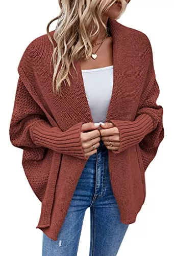ORANDESIGNE Strickjacken ORANDESIGNE Strickjacke Damen Lang Cardigan Basic Mäntel Herbst und Winter Strickjacke Elegant Langarm Wasserfall Open Front Lang Casual Einfarbig Atmungsaktiv
