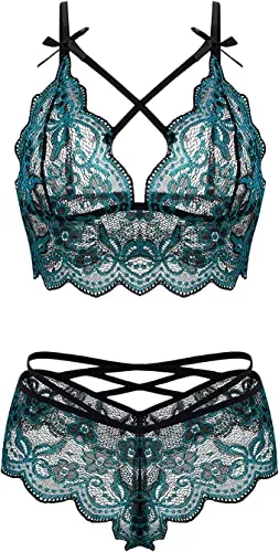 marysgift Unterwäsche & Dessous marysgift Damen Spitze Dessous Bralette Unterwäsche 2 Stück BH und Panty Set Strappy Babydoll Nachtwäsche UK 6-18
