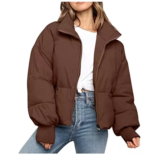 boseucn Jacken boseucn Puffer Jacke Damen Winter, Damen Cropped Fit Pufferjacke mit Breitem Stehkragen Modern Frauen Winterjacke Kurz Geschnitten Wattierte Steppjacke Jacke Winter Puffer Jacket mit Taschen
