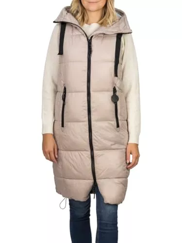 DENIMFY Westen DENIMFY Damen Weste lang ärmellos DFCaro Steppweste Kapuzenweste Winterweste Übergangsweste Outdoorweste Regular Fit Knielang Schwarz Beige Grün S M L XL XXL