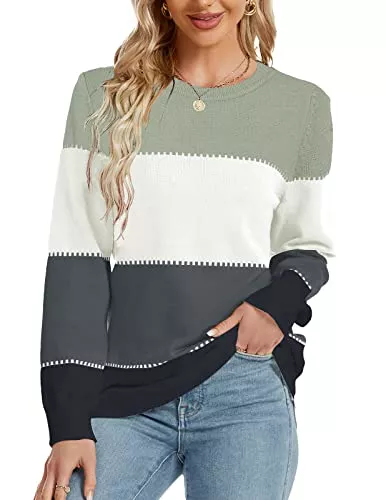 KANWIZL Pullover & Strickmode KANWIZL Damen Pullover Sweatshirt Elegant Strick Herbst Winter Dicker Warm Langarm Gestreift Rundhals Strickpullover Tops