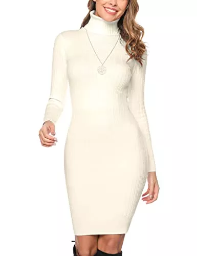 Irevial Freizeit Irevial Damen Winterkleid Rollkragen Pullikleid Langarm Strickkleid Gestrickt Basic Pulloverkleid für Herbst und Winter Casual Dress