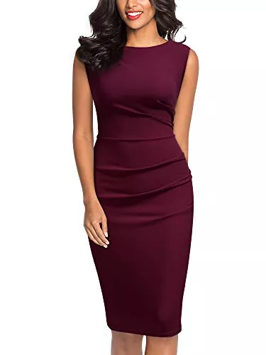 MIUSOL Business MIUSOL Damen Ärmellos Knielang Fältchen Etuikleid Businesskleid