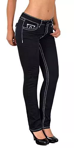 ESRA Jeans ESRA Damen Jeans Hose Straight Leg Damen Jeanshose Dicke Naht viele Farben bis Übergröße J540