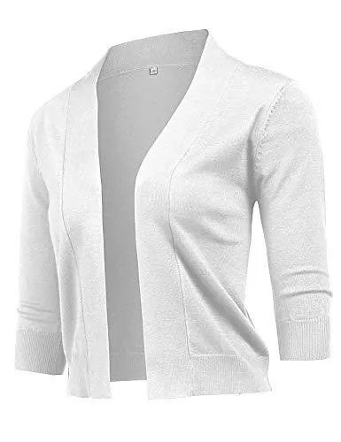 URRU Strickjacken URRU Damen-Strickjacke, klassisch, 3/4-Ärmel, offener Vorderseite, leicht, gestrickt, Kurze Strümpfe