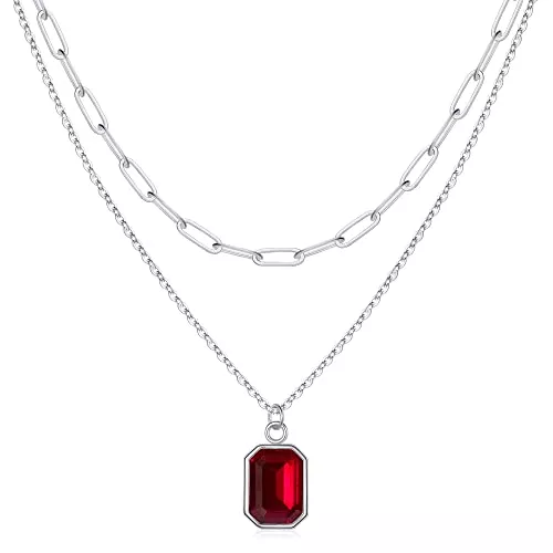 TINGN Schmuck TINGN Geschichtet Geburtsstein Kette Damen, Gold Silber Büroklammer Choker Kette Geburtsstein Kette mit Rechteck Anhänger Geburtstagsgeschenk für Frauen Mädchen Weihnachten Valentinstag Muttertags