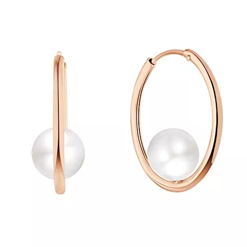 JO WISDOM Schmuck JO WISDOM Perlenohrringe Silber 925 1.5 * 20MM Creolen Hängend Ohrringe mit 7MM Weiß Perlen，Hochzeitsohrringe für Frauen,Schmuck für Frauen
