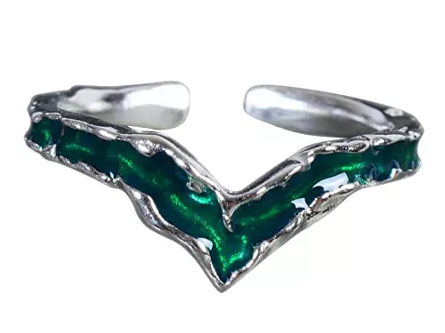 NicoWerk Schmuck NicoWerk Damen Silberring Edel aus 925 Sterling Silber Strukturiert Grün Elegant Auffallend Türkisgrün Spitz Verstellbar Offen SRI940
