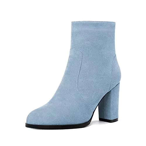 Mettesally Stiefel Mettesally Womens Chunky Heel Ankle Stiefel Round Blockabsatz High Heels Side Zipper Boots Slip On Comfort Winter Stiefel Wildleder Schuhe