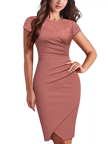 MIUSOL Cocktail Miusol Damen Kurzarm Business Slim Bleistiftrock Cocktail Etui Kleid