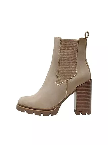 ONLY Stiefel ONLY Damen Stiefeletten Schuhe Chelsea Wildlederoptik mit hohem Absatz ONLBrave Nubuck