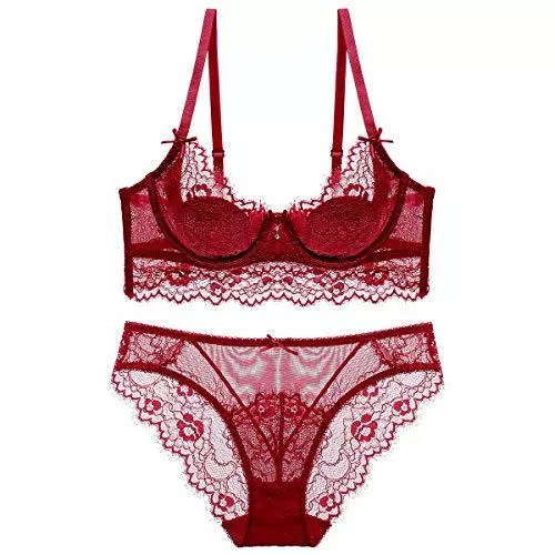SHEKINI Unterwäsche & Dessous SHEKINI Damen Dessous-Set mit BH und Höschen aus Spitze, Blumenmuster, 2-teilig
