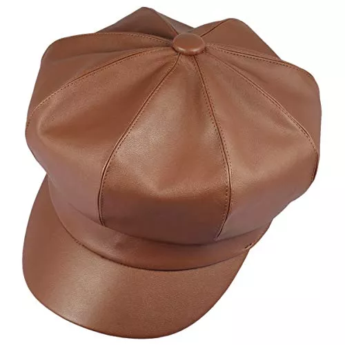 KYEYGWO Hüte & Mützen KYEYGWO PU Leder Zeitungsjunge Baskenmütze für Damen, 8 Panels Schirmmütze Newsboy Barett Hut Maler Kappe, Herbst Winter Cabbie Cap