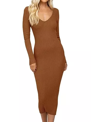 Moyabo Freizeit Moyabo Damen Strickkleid Elegant Langarm Rippenstrick Umstandskleid Mit V Ausschnitt Figurbetontes Kleid