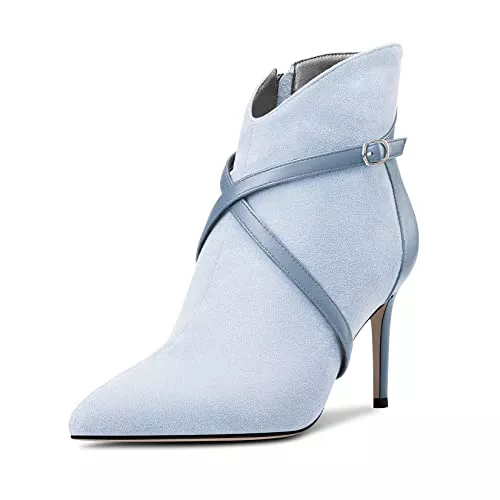 OISEGOP Stiefel OISEGOP Damen Mittlerem Absatz Heel Spitze Zehenkappe Stiefeletten Kreuzriemen Reißverschluss Patchwork Lässig Dress Stiefel