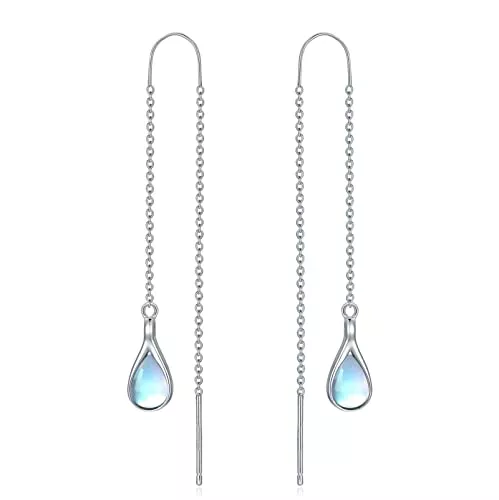 MUUYON Schmuck Sterling Silber Mondstein Einfädler Ohrring Elegante Quasten Langkettige Ohrringe für Damen Mädchen