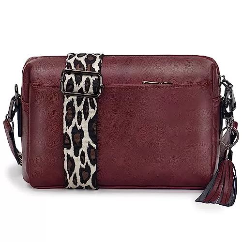 JANZORE Taschen & Rucksäcke JANZORE Crossbody Bag Damen Tasche Umhängetasche Damen Kleine Breiter Gurt Schultertasche Veganem Leder Moderne Multi Pochette Taschen Mit Drei Reißverschlussfächern Handtasche Geschenkbox