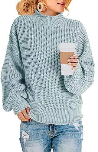 Saodimallsu Pullover & Strickmode Saodimallsu Damen Pullover Rollkragen Oversized Fledermaus Langarm Sweatshirt Lose Grobstrick Casual Sweater