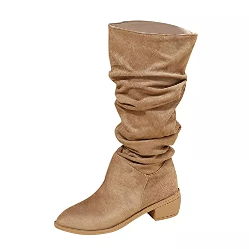 Generic Stiefel Damen 45 und Wintermode, hübsches einfarbiges Steinmuster, quadratisch und dicker Absatz, spitze Zehe, bequeme seitliche Reißverschlussstiefel Hohe 41