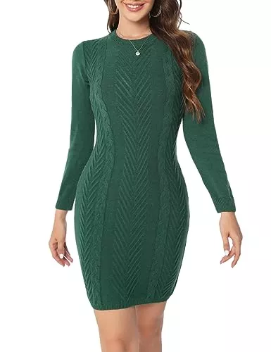 Voqeen Freizeit Voqeen Strickkleid Damen Winter Pulloverkleid Elegant Langarm Winterkleider Pullikleid Einfarbige Rundkragen Kleider Damen Herbst weihnachtskleid