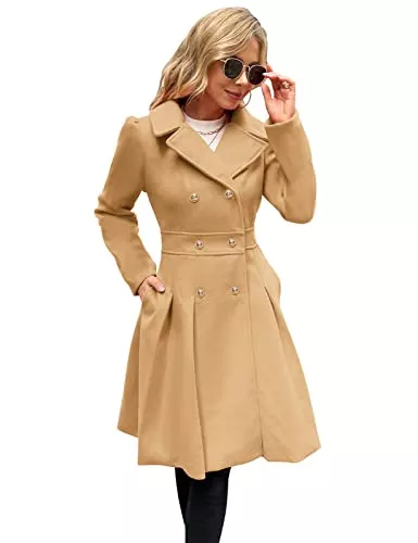 GRACE KARIN Mäntel GRACE KARIN Damen Mantel Wintercoat Revers Zweireihiger Mantel Knielang Trenchcoat Winter Lang A-Linie Jacke Outwear