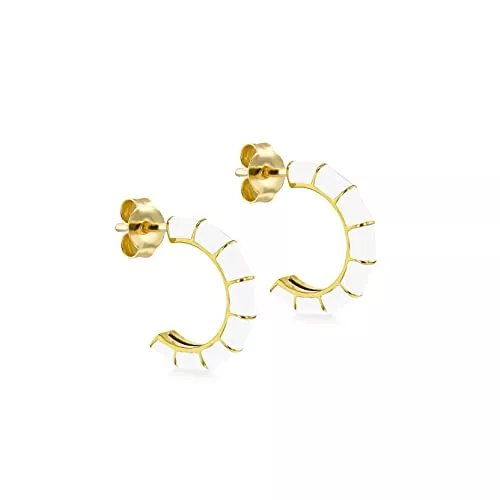 Tuscany Silver Schmuck Tuscany Silver Women's Sterling Silver Yellow Gold Plated 3mm x 16.5mm Enamel Half-Hoop Earrings