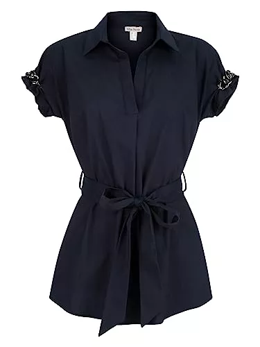 Alba Moda Kurzarmblusen Alba Moda Schlupfbluse Damen Hemdkragen Kurzarm mit Kettendetails am Arm Uni