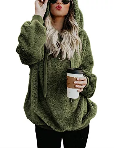 Romanstii Kapuzenpullover Romanstii Damen Hoodie Pullover Teddy-Fleece Plüsch Kapuzenpullover Pulli Casual Einfarbig Langarm Sweatshirt Hoodies