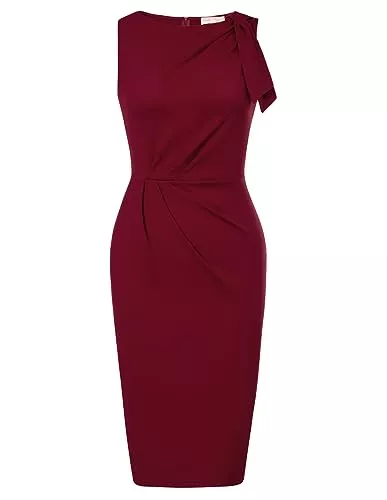 Belle Poque Cocktail Belle Poque Damen Bodycon Bleistiftkleid Rundhals mit Band Ärmellos Etuikleid mit Schlitz Business Cocktail