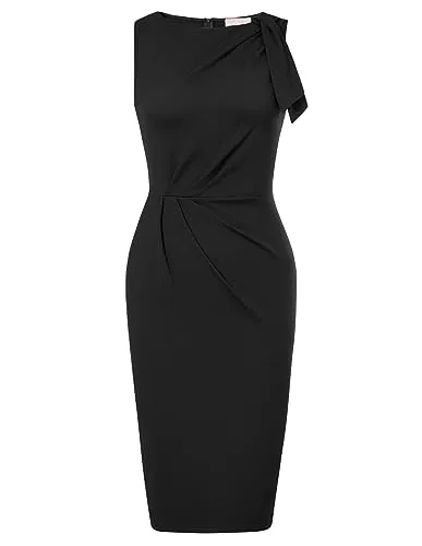 Belle Poque Cocktail Belle Poque Damen Bodycon Bleistiftkleid Rundhals mit Band Ärmellos Etuikleid mit Schlitz Business Cocktail