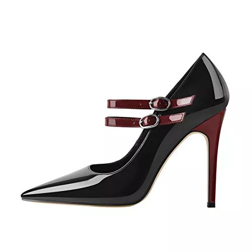 MissHeel High Heels MissHeel Damen Pumps mit Fesselriemchen Basic Riemchenpumps High Heels Schwarz & Rot