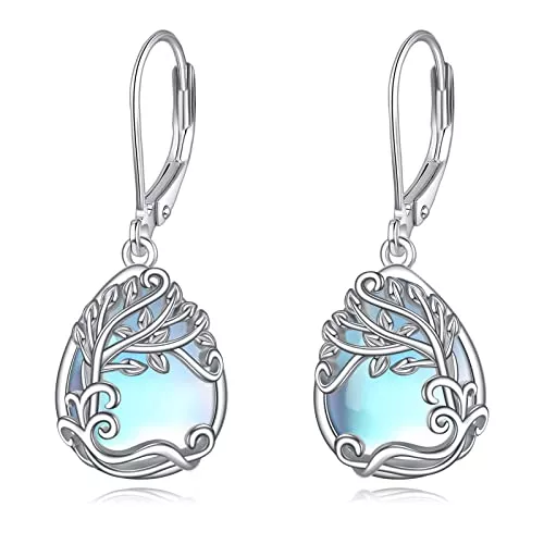 YAFEINI Schmuck Mondstein Ohrringe für Damen 925 Sterling Silber Filigran Mondstein Tropfen Ohrringe Leverback Schmuck Geschenke