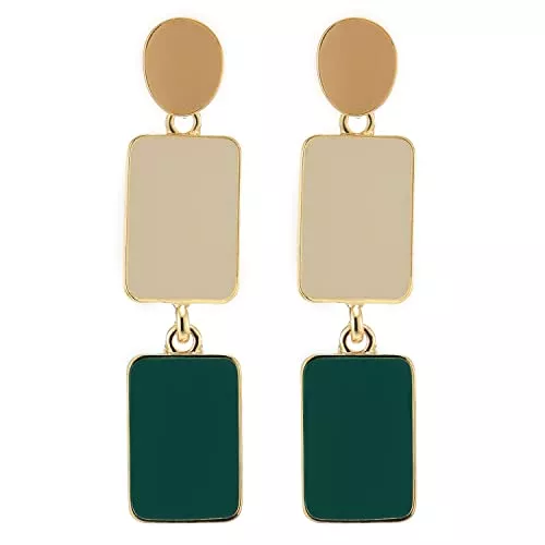 COOLSTEELANDBEYOND Schmuck Art Deco Goldfarben Kreis Rechteck Statement Baumeln Tropfen Ohrstecker Ohrringe mit Emaille